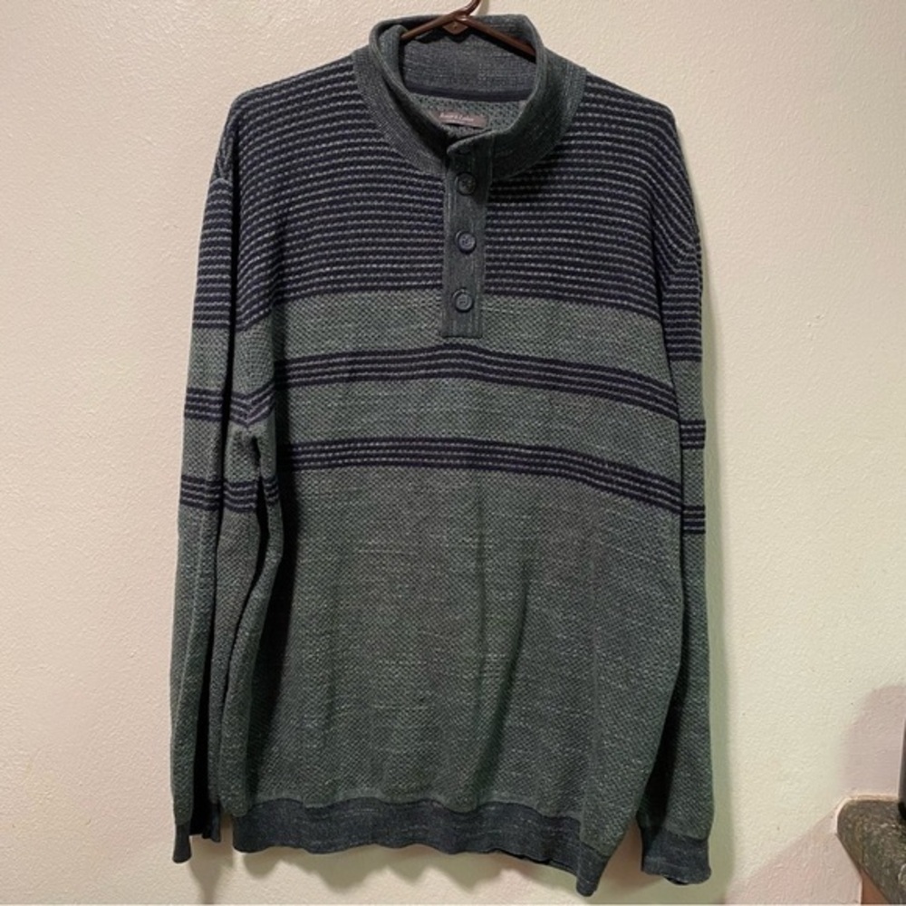 Rover& Lakes Comfort Sweater Mens Size XL Pull Over Buttons Green-Black